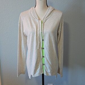 HANNAH ROSE Cardigan Button Up Hoodie Sweater Sz Large Natural Cotton Cashmere